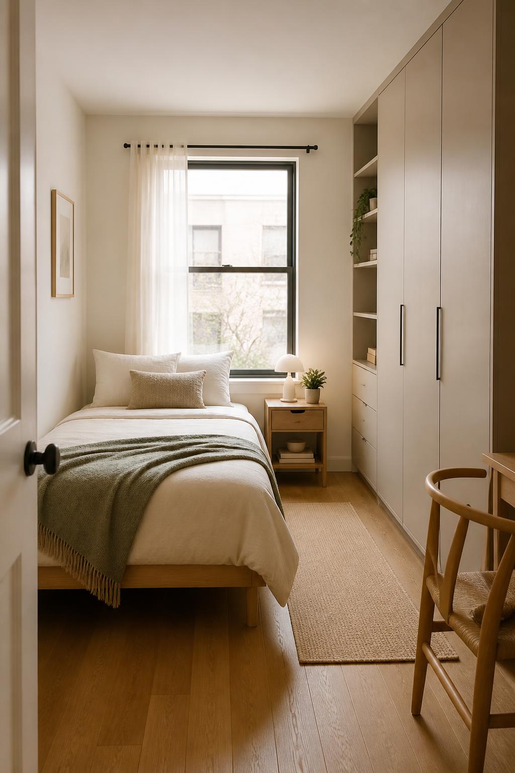 Calm tiny bedroom layout